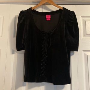 Black velvet Torrid Betsey Johnson front lace- up top